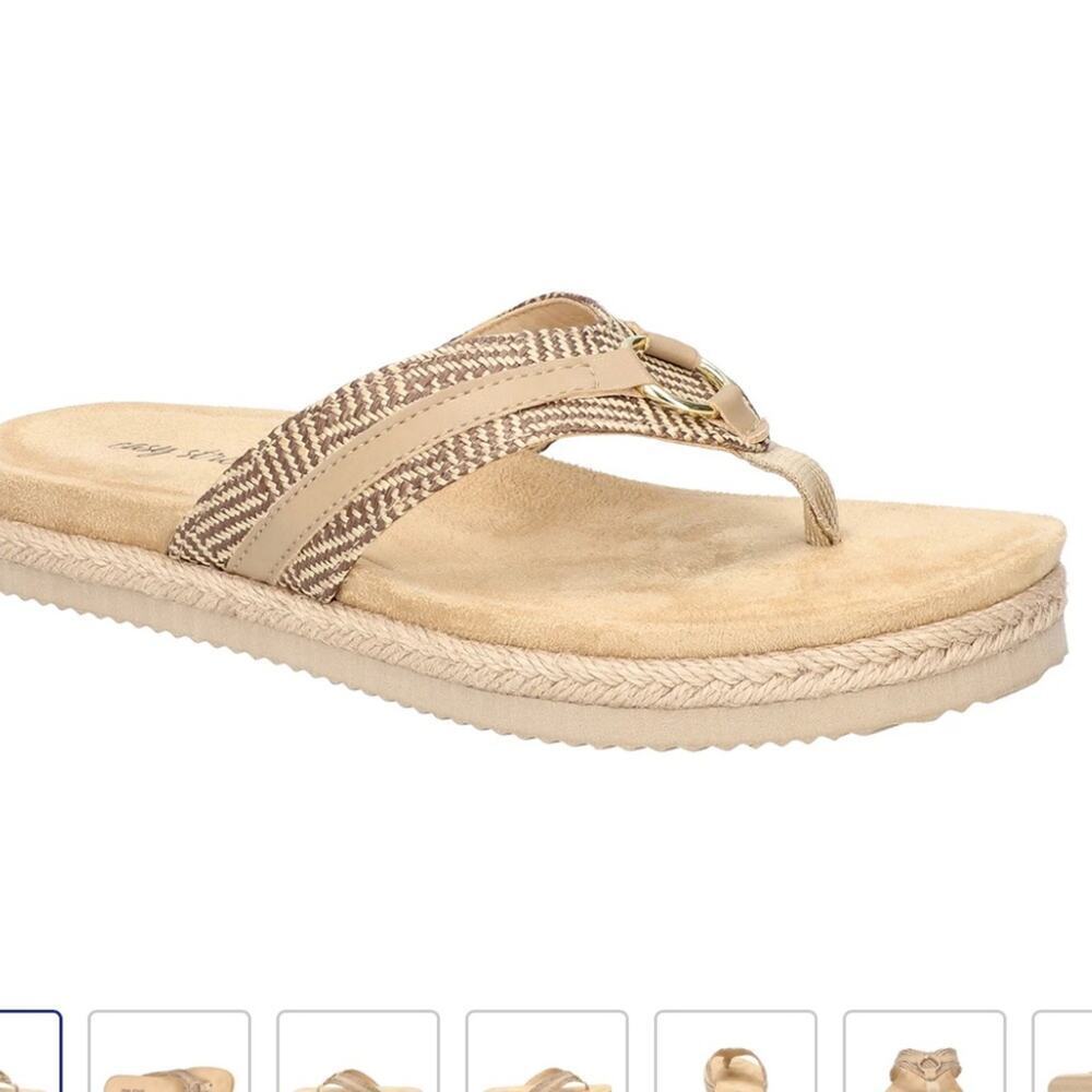 Easy Street Starling Women Cream Woven Footbed Sandal Flip Flops Size 11 W